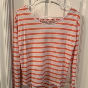 Coral and white top.